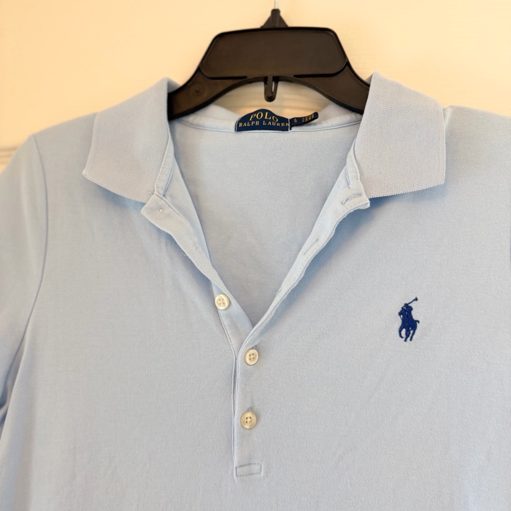 Ralph Lauren Light Blue Polo Dress Size L Navy Horse Preppy Classic Designer - Picture 4 of 7